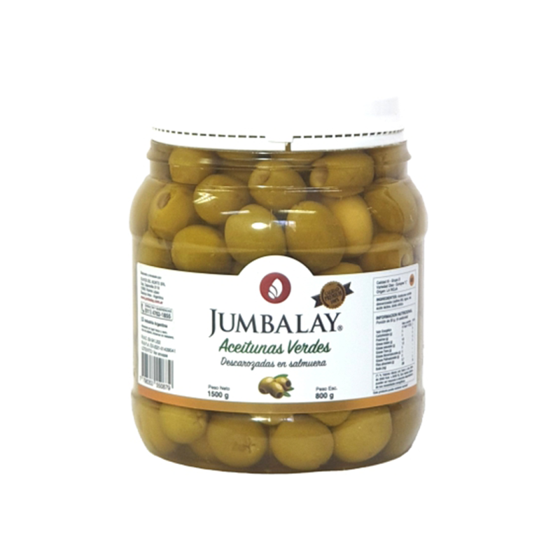 Aceitunas Verdes Descarozadas N° 0 - Bidón 1,5 Kg (0,8 Kg Esc)