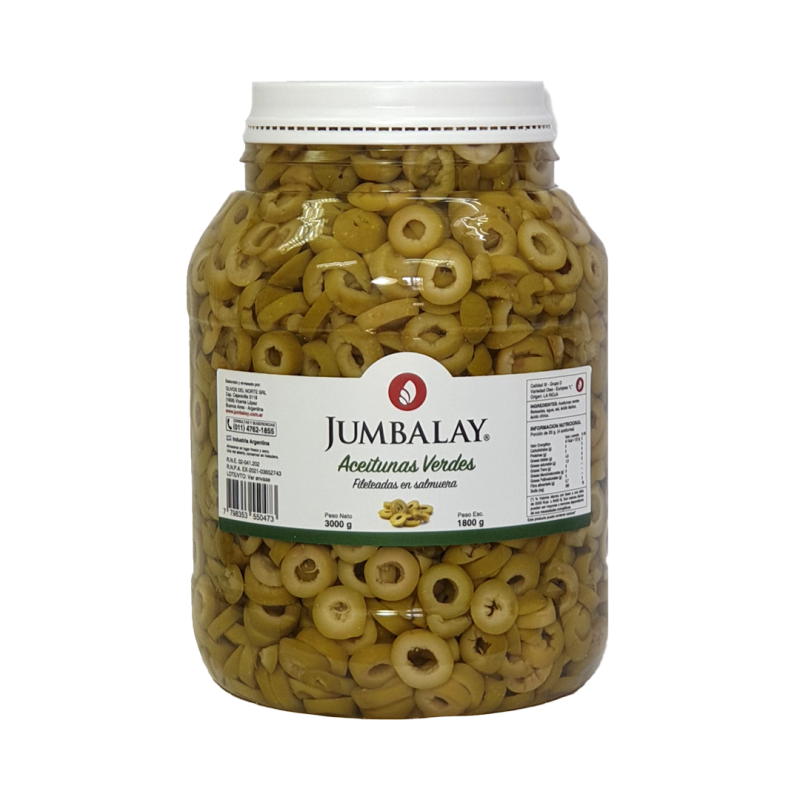 Aceitunas Verdes Fileteadas - Bidón 3 Kg (1,8 Kg Esc)