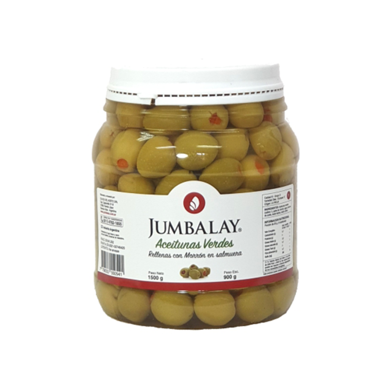 Aceitunas Verdes Rellenas Con Morrón N° 0 - Bidón 1,5 Kg (0,8 Kg Esc)