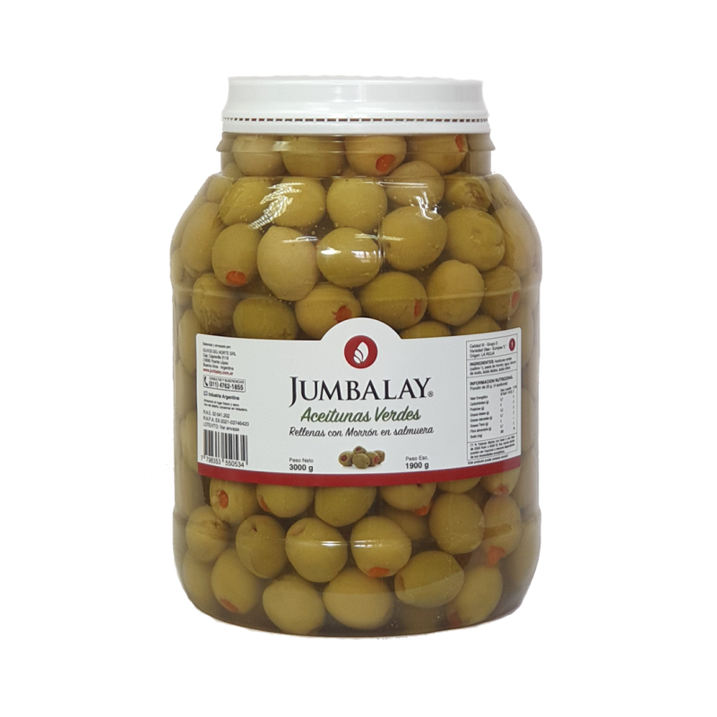 Aceitunas Verdes Rellenas Con Morrón N° 0 - Bidón 3 Kg (1,8 Kg Esc)