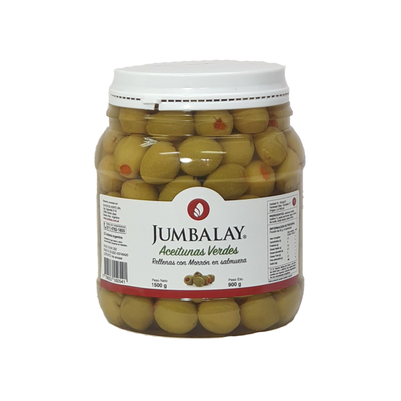 Aceitunas Verdes Rellenas Con Morrón N° 1 - Bidón 1,5 Kg (0,8 Kg Esc)