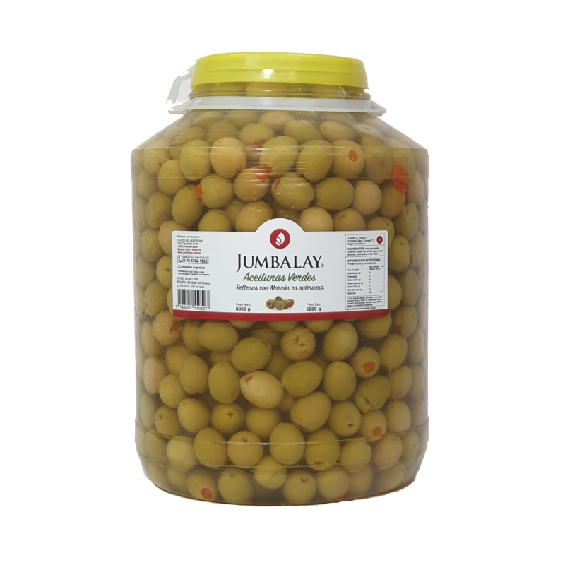 Aceitunas Verdes Rellenas Con Morrón N° 1 - Bidón 8 Kg (5 Kg Esc.)