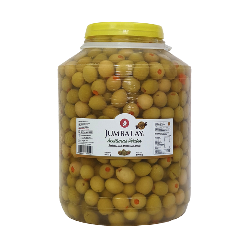 Aceitunas Verdes Rellenas Con Morrón N° 0 - Bidón 8 Kg (5 Kg Esc.)