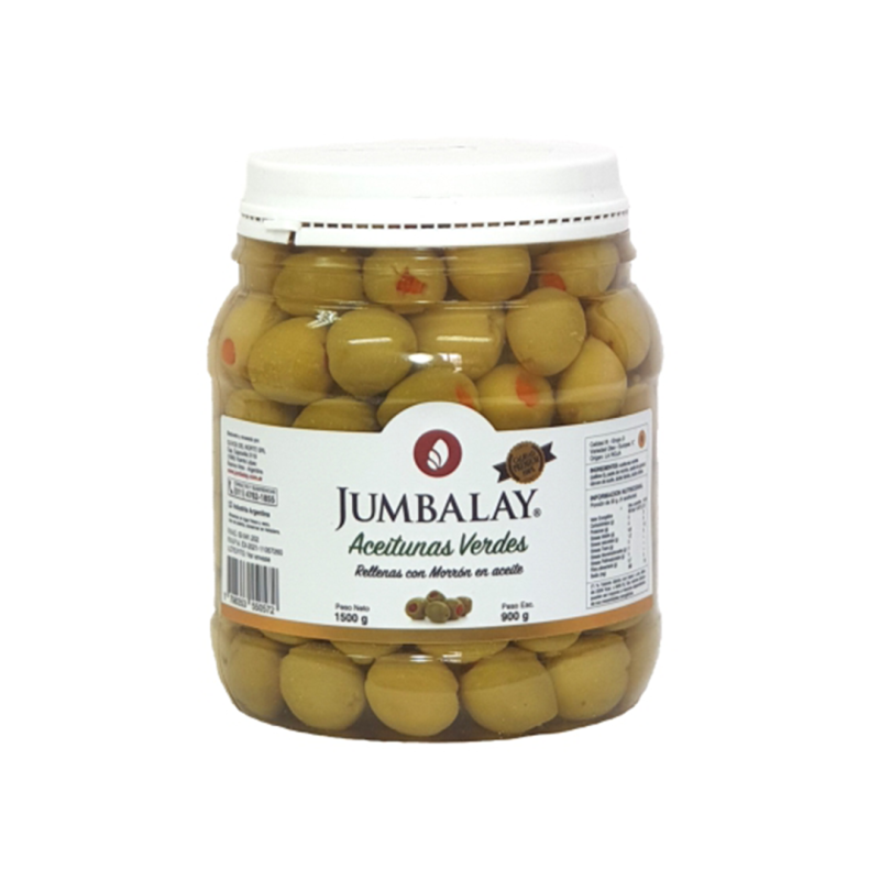 Aceitunas Verdes Rellenas Con Morrón N° 0 - En Aceite - Bidón 1,5 Kg (0,8 Kg Esc)