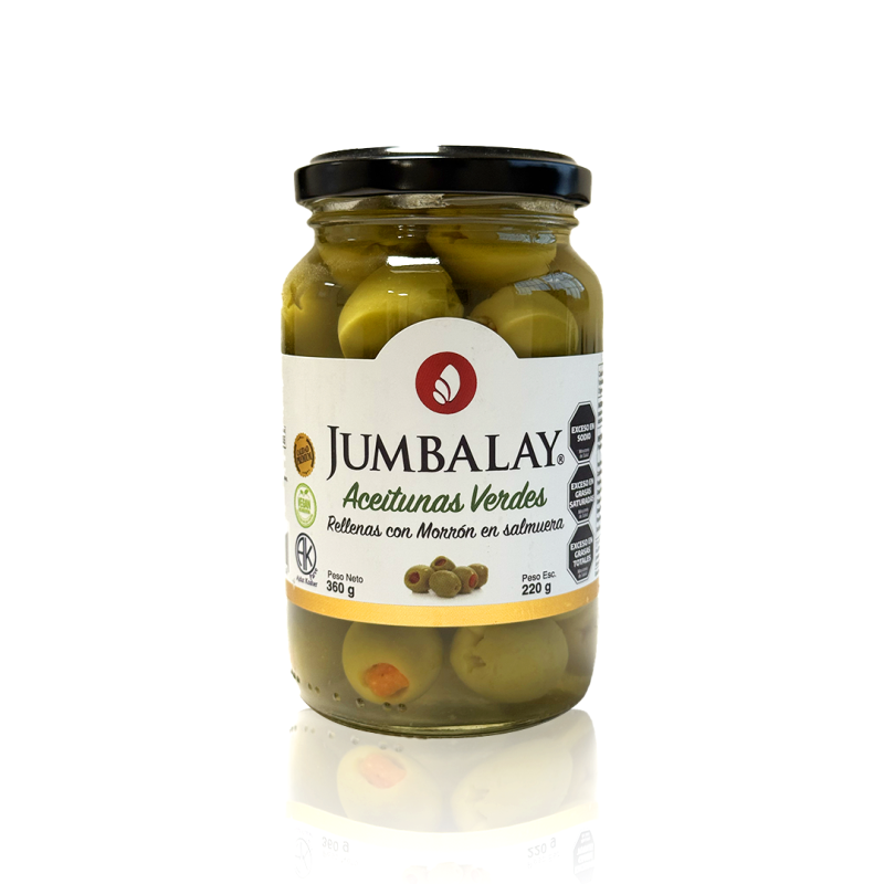 Aceitunas Verdes Rellenas C/ Morron - Premium Jumbalay - Frasco X 360 G
