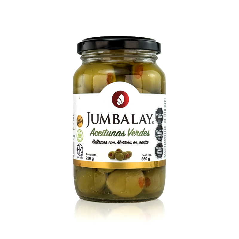 Aceitunas Verdes Rellenas C/ Morron En Aceite - Premium Jumbalay - Frasco X 360 G