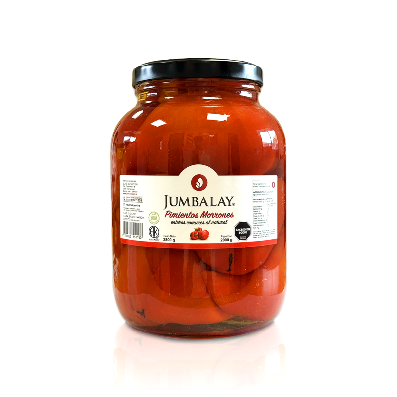 Pimientos Morrones Enteros - Jumbalay - Frasco Vidrio 2,8 Kg.