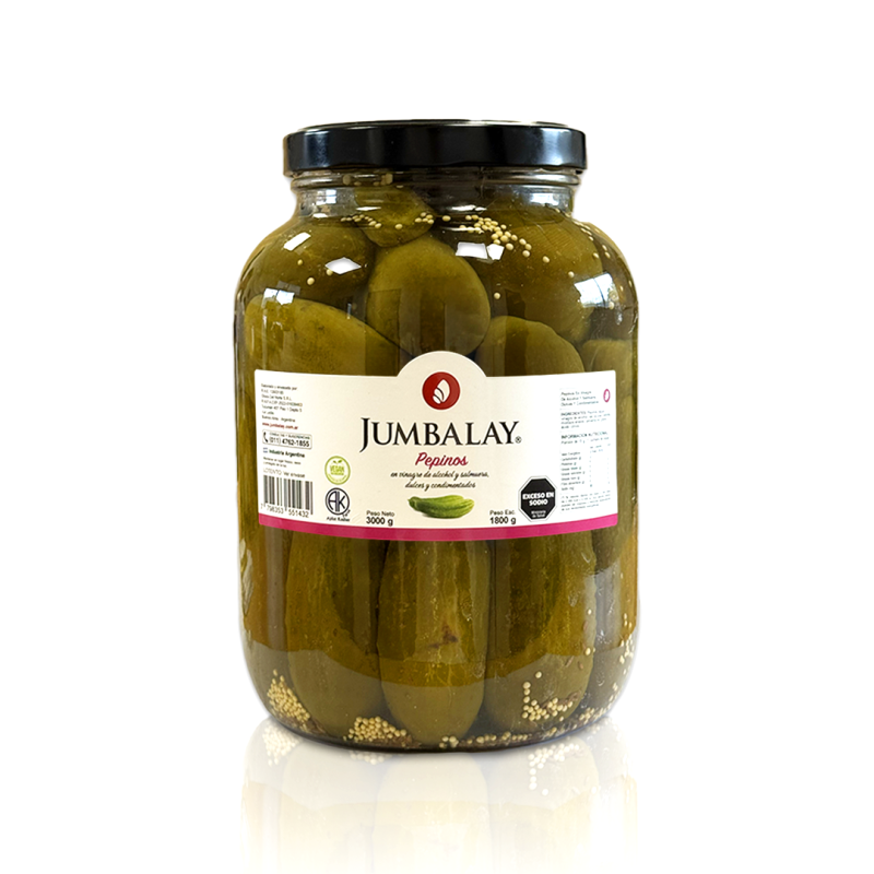 Pepinos Agridulces Enteros - Jumbalay - Frasco Vidrio 3,0 Kg.