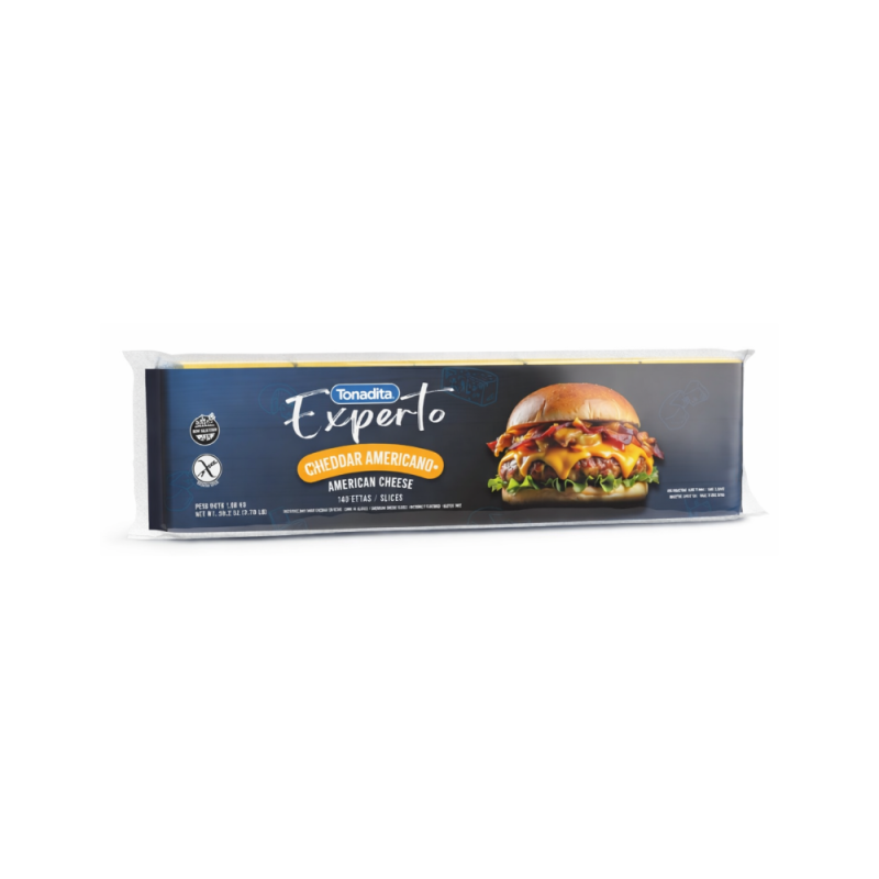 Queso Cheddar Americano Experto Barra De 140 Fetas X 1,66 Kg - Tonadita - Precio X Unid